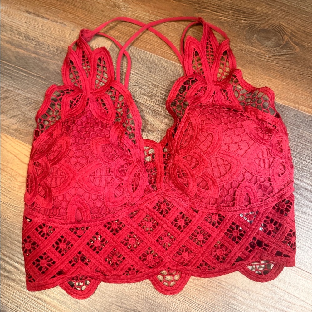 SHEIN Red Crochet Lace Bralette